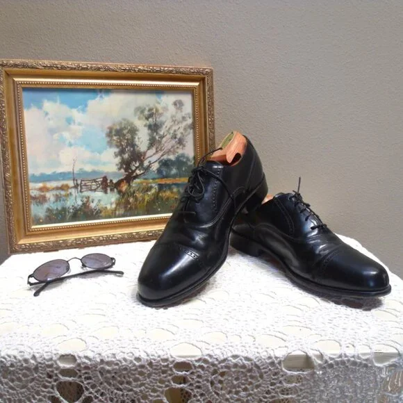 BOSTONIAN CLASSICS First Flex Leather Cap Toe Black Oxfords Men's Sz 12 M - Picture 1 of 8